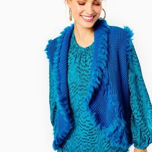 Lilly Pulitzer NWT Torino faux fur sweater vest teal bay size large